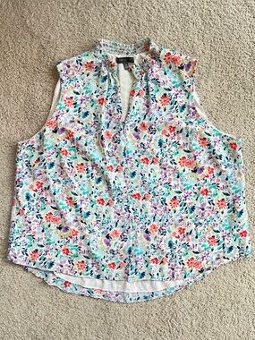 The Limited Colorful Floral Button Down Sleeveless Blouse Top 2X Purple Blue Red